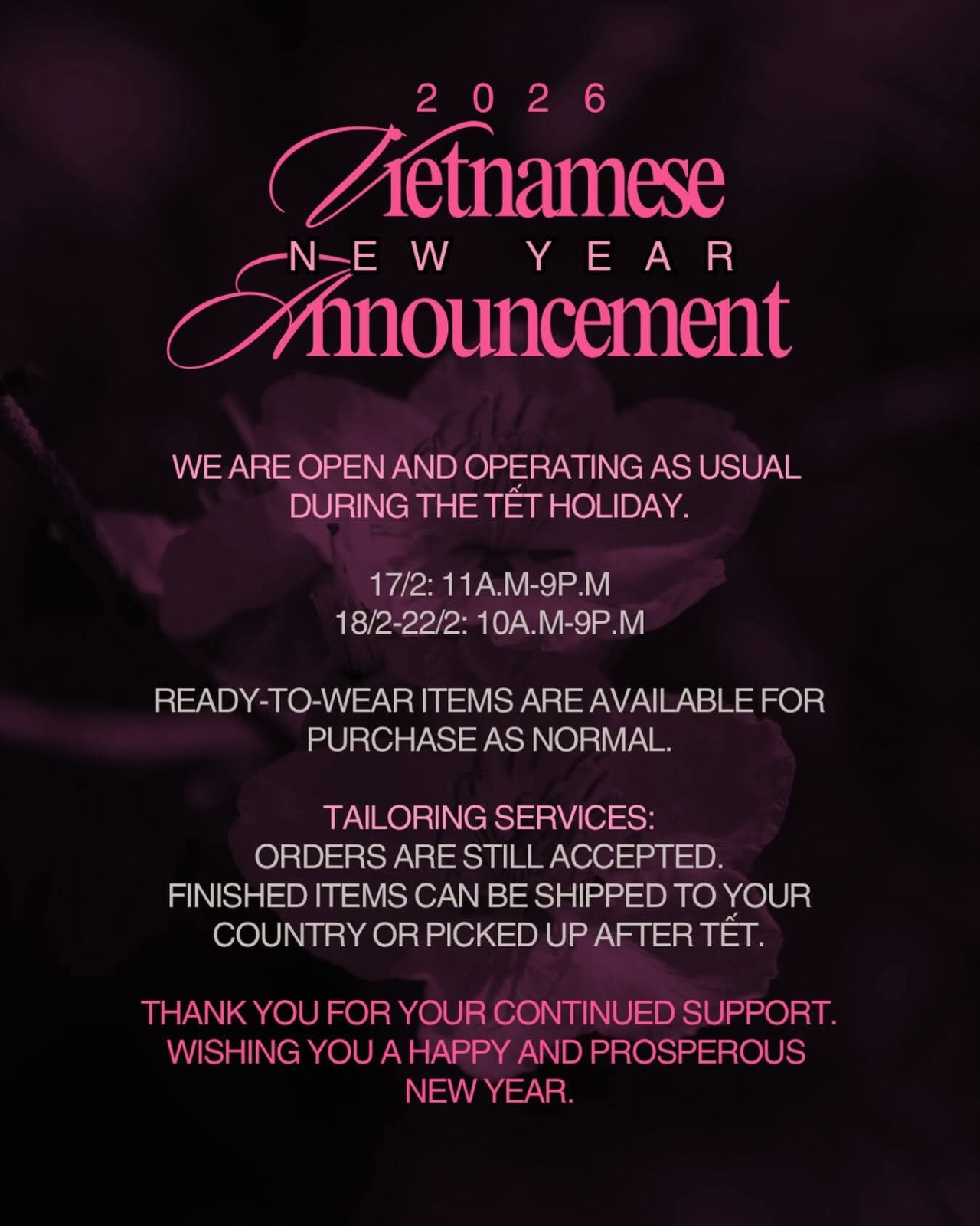 Vietnamese New Year Announcement